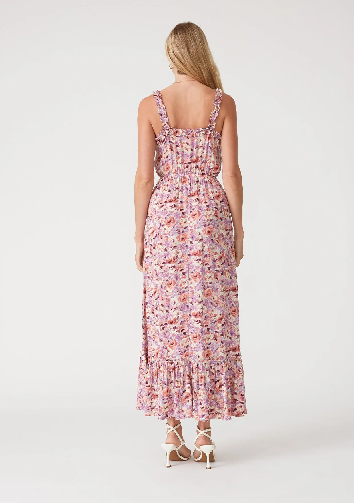 Floral Sleeveless Ruffle Tie Front Maxi Dress