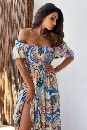 Fortune Telling Off The Shoulder Dress Summer Maxi Bohemian Style