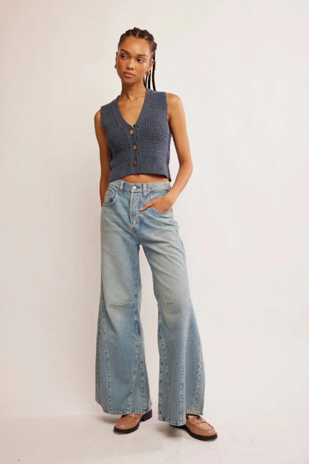 Free People We The Free Ava Waistcoat Indigo Blue