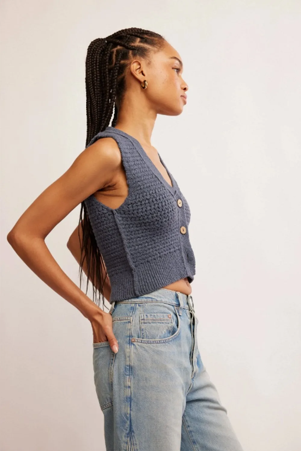 Free People We The Free Ava Waistcoat Indigo Blue