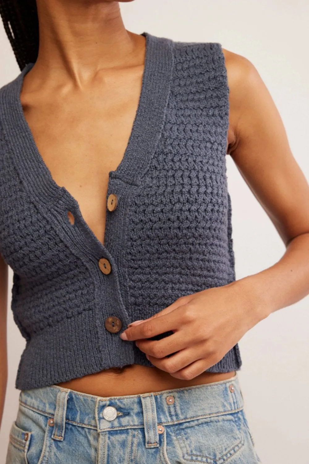 Free People We The Free Ava Waistcoat Indigo Blue