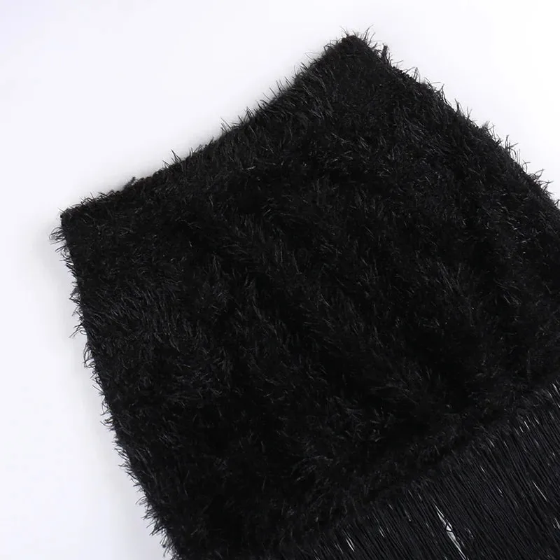 Fuzzy Feels Fringe Mini Skirt