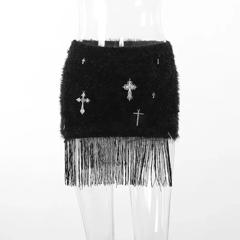 Fuzzy Feels Fringe Mini Skirt