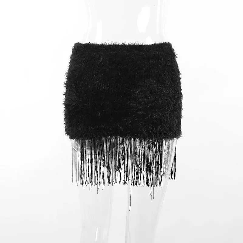 Fuzzy Feels Fringe Mini Skirt