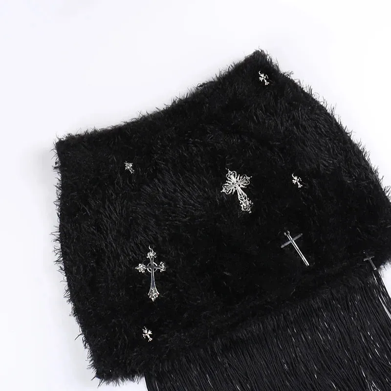Fuzzy Feels Fringe Mini Skirt