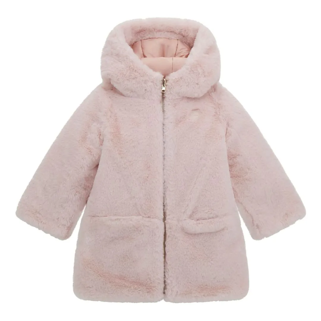 Girls Pink Reversible Faux Fur Coat