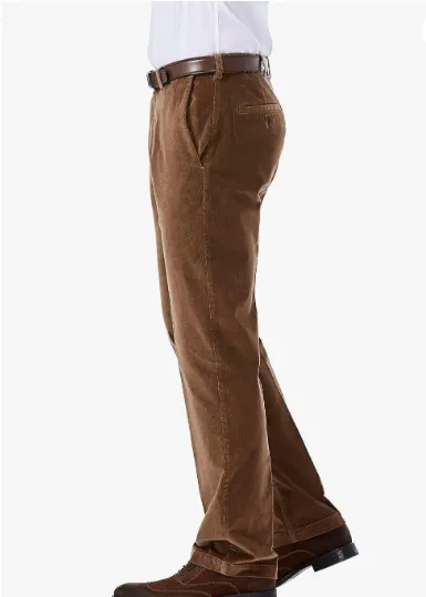 Haggar Mens Classic fit Casual Corduroy Pants 40 / 29 Brown Solid Stretch