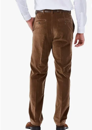 Haggar Mens Classic fit Casual Corduroy Pants 40 / 29 Brown Solid Stretch