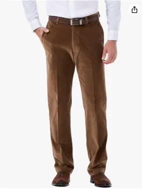 Haggar Mens Classic fit Casual Corduroy Pants 40 / 29 Brown Solid Stretch