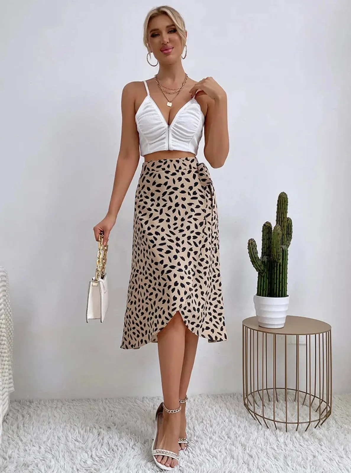 High Waist Maxi Skirt With Bow Tie