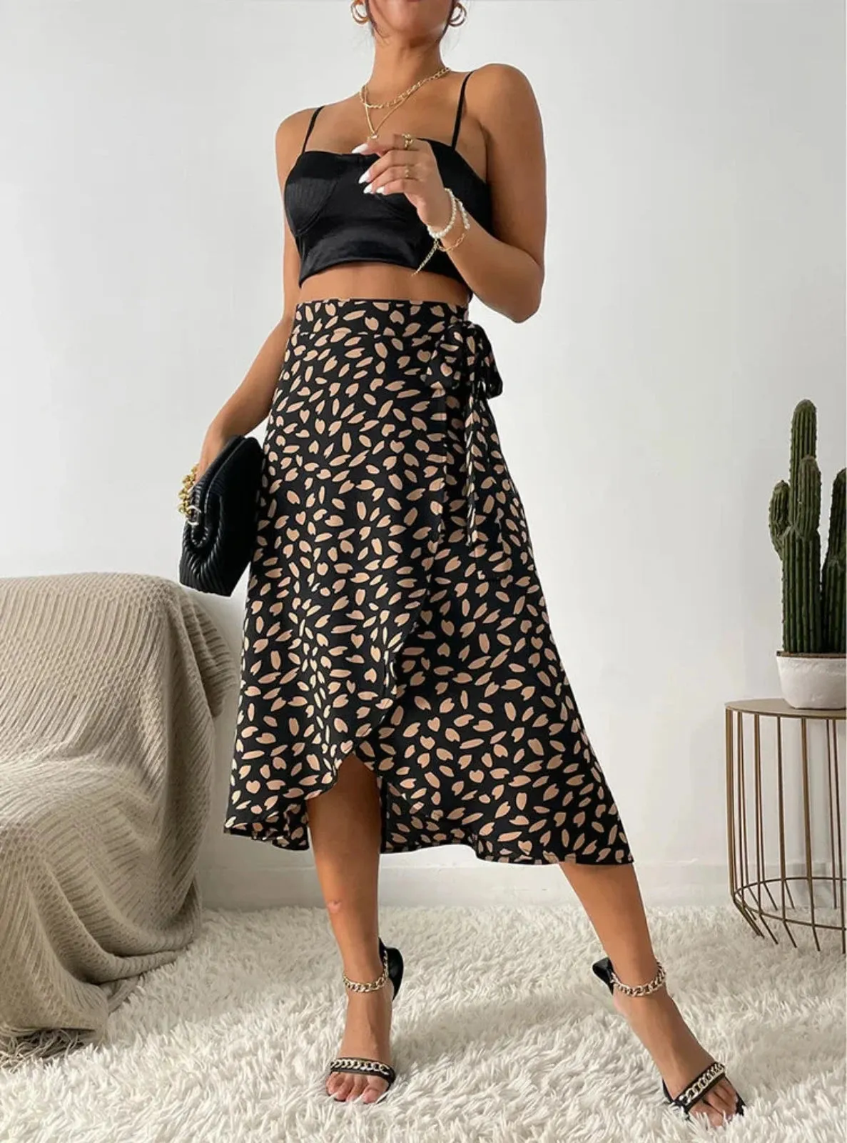 High Waist Maxi Skirt With Bow Tie