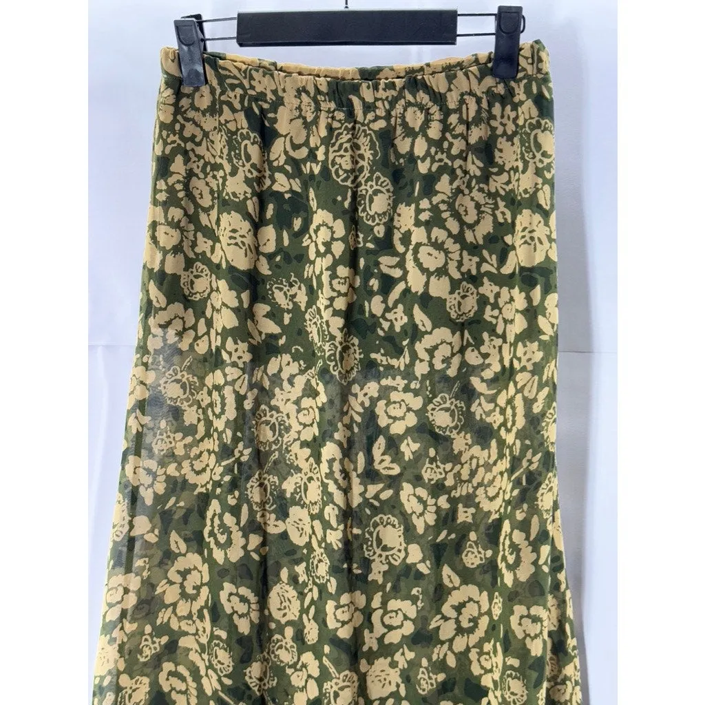 HONEY PUNCH Women's Green/Beige Floral Pull-On Midi Skirt SZ S