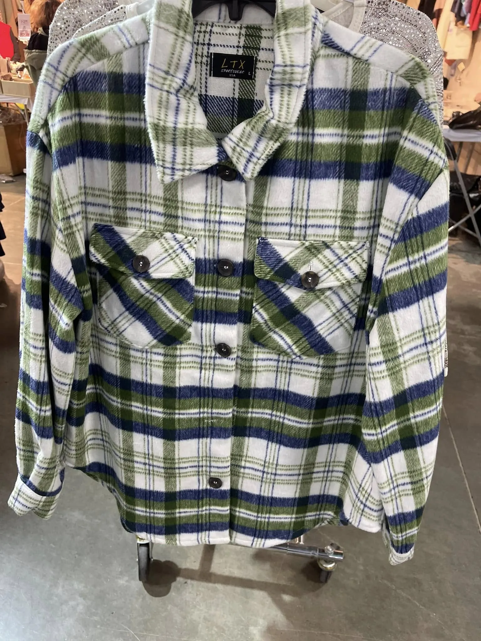 Kelly Green & Dark Blue Heavy Shacket
