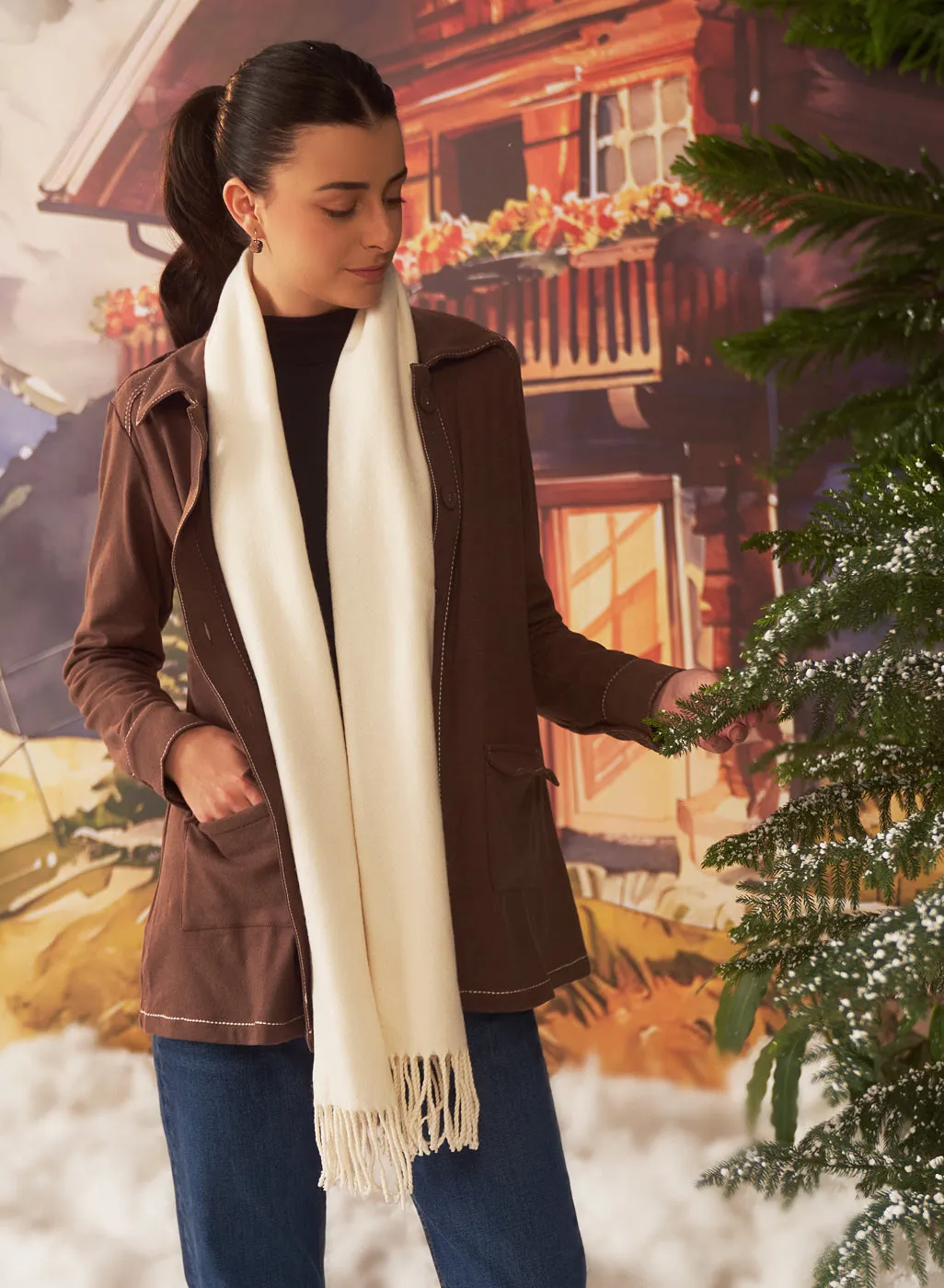 Liah Ash Brown Monochrome Brushed Fleece Jacket for Women