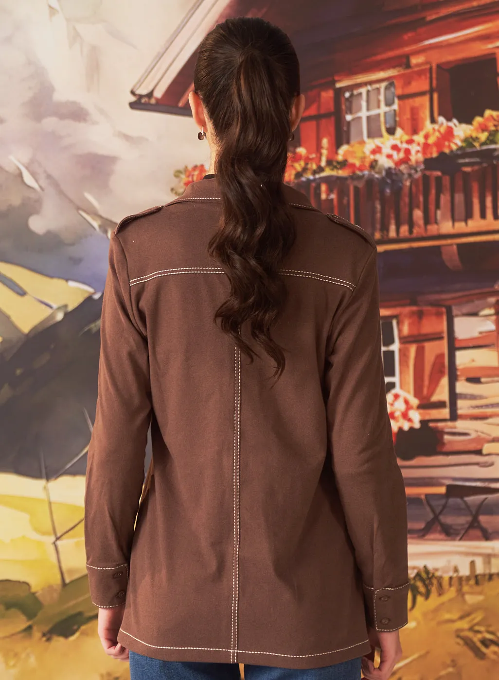 Liah Ash Brown Monochrome Brushed Fleece Jacket for Women