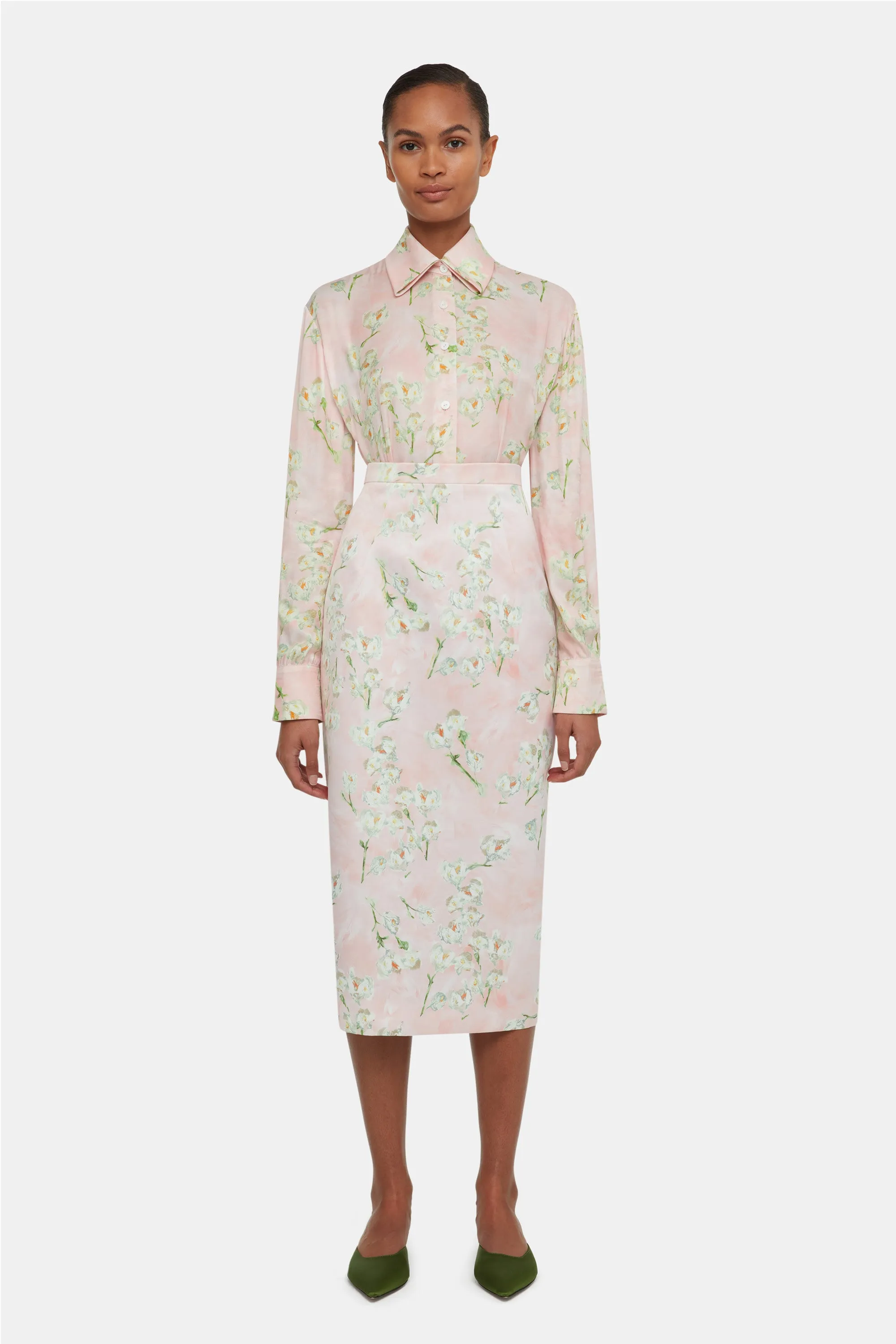 Lorelei Skirt In Little Lillies On Pink Floral Print Genzianella