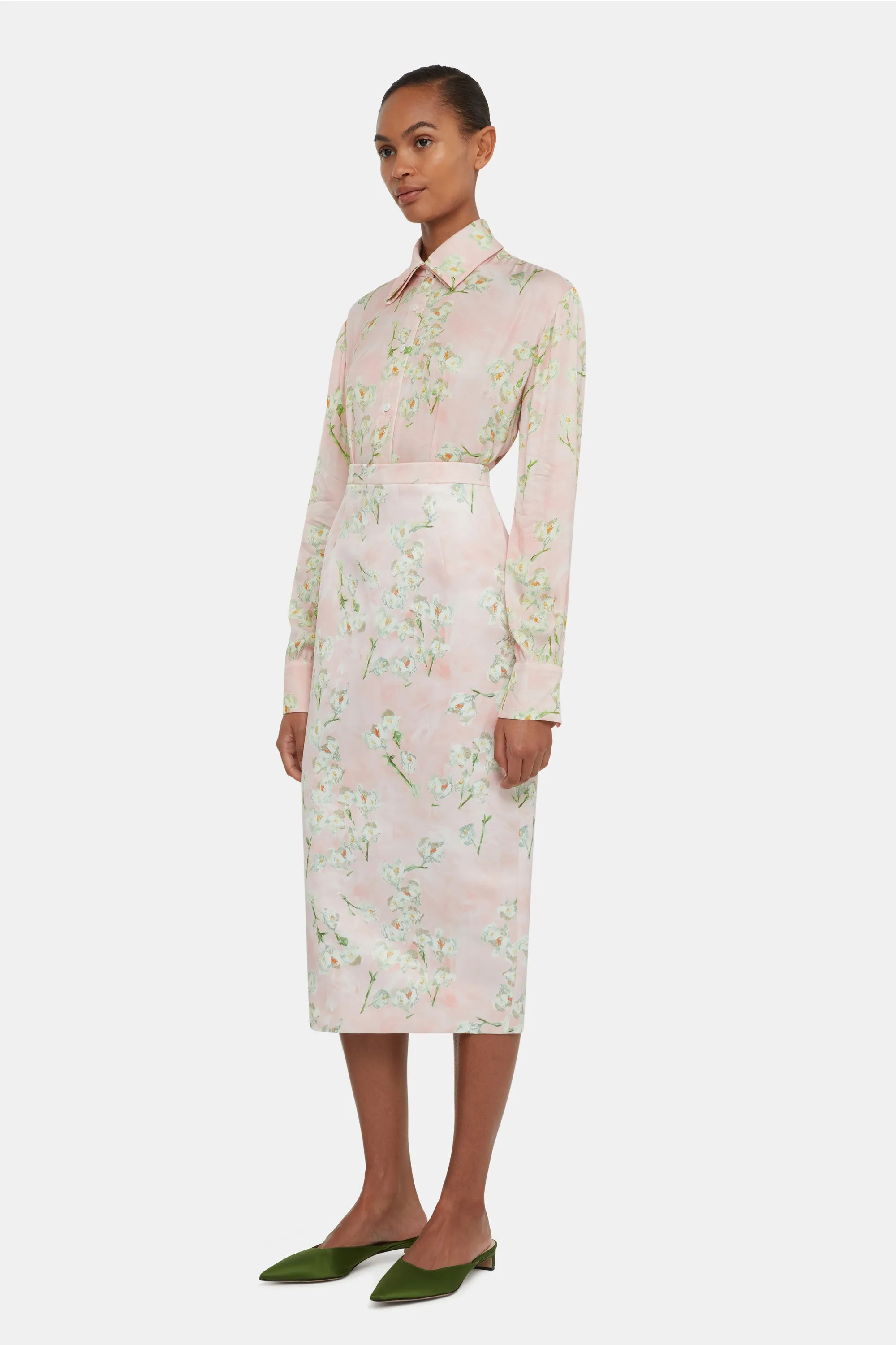 Lorelei Skirt In Little Lillies On Pink Floral Print Genzianella
