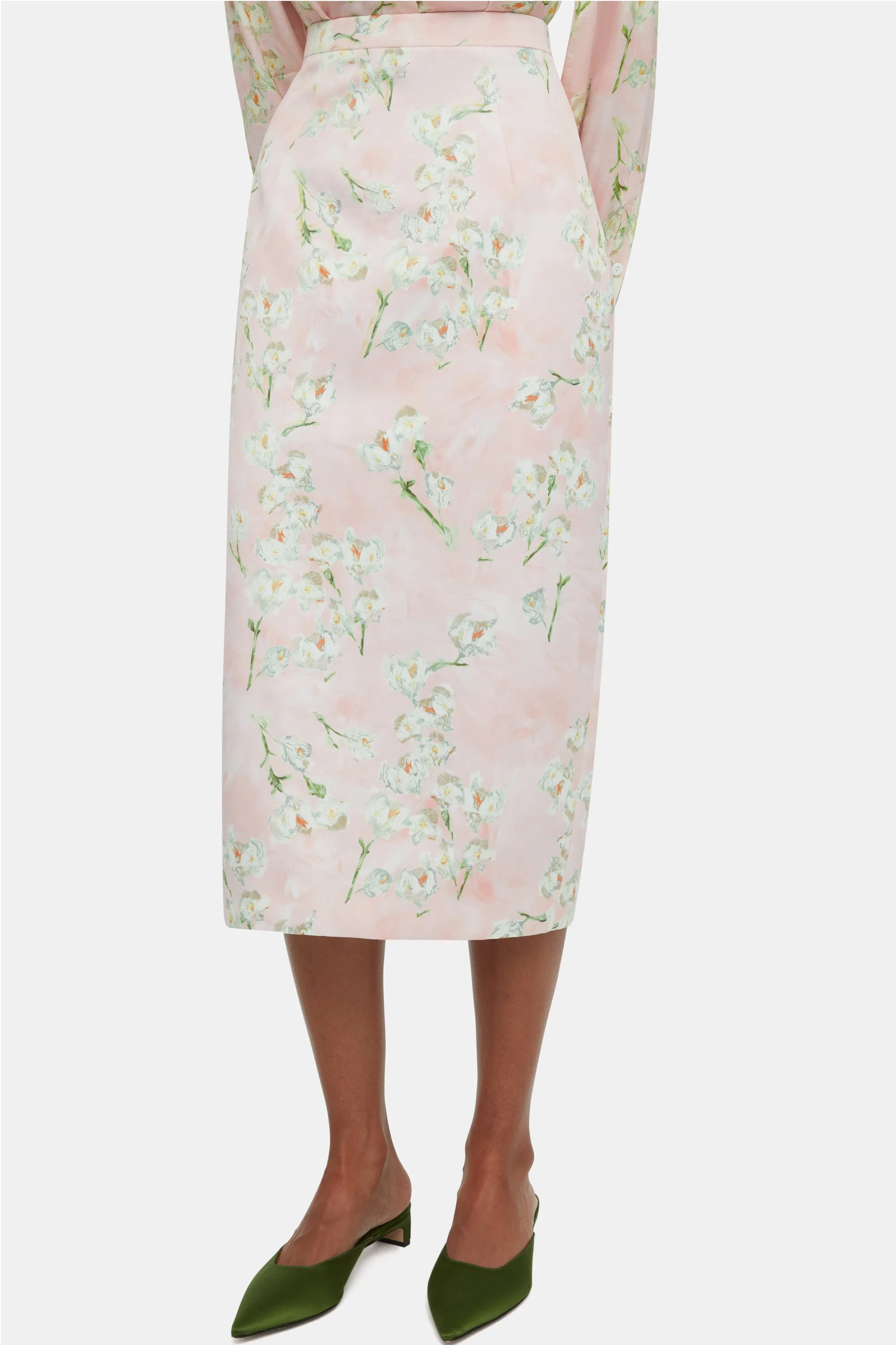 Lorelei Skirt In Little Lillies On Pink Floral Print Genzianella