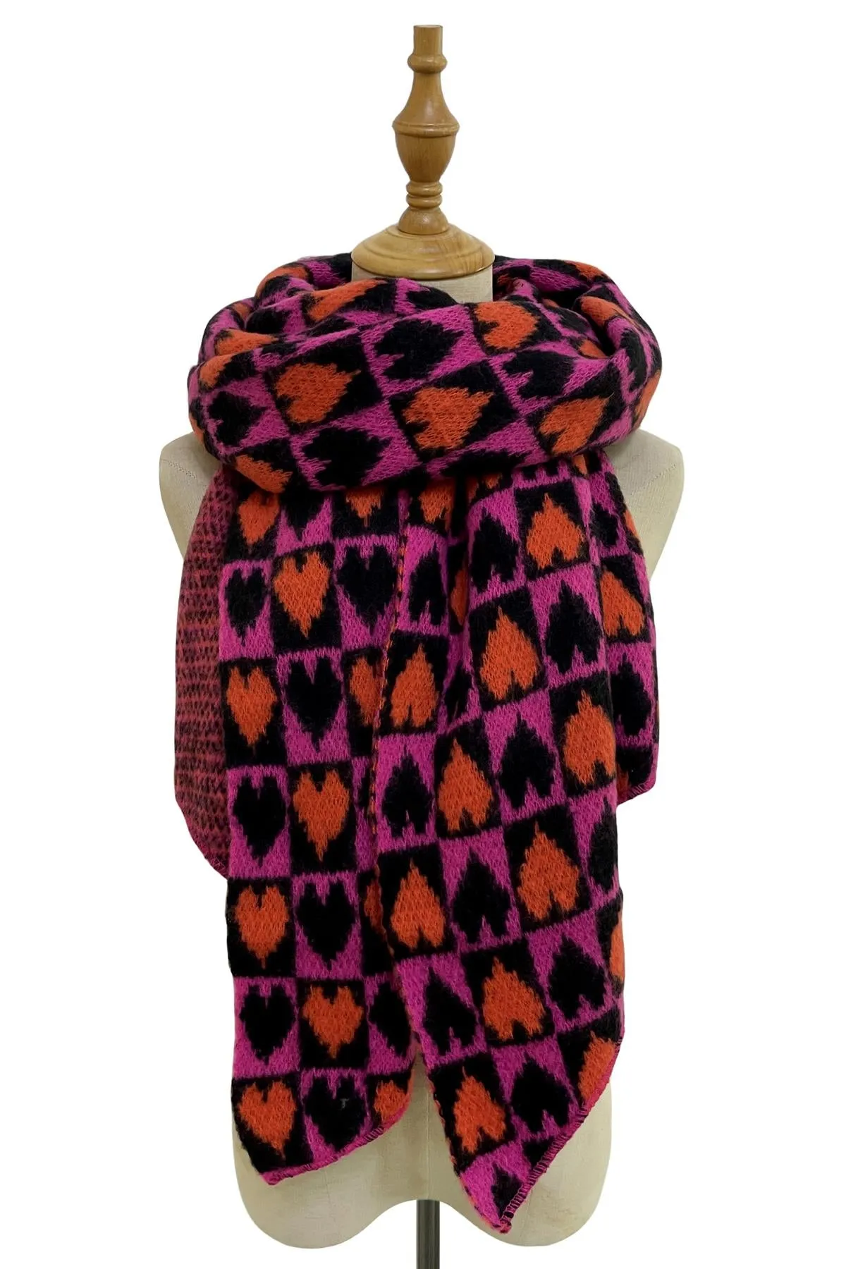 Love Heart Checkerboard Knitted Wool Scarf