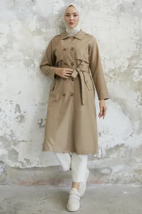MDS Women Evelina Double Button Detail Trench Coat - Beige - Bristol