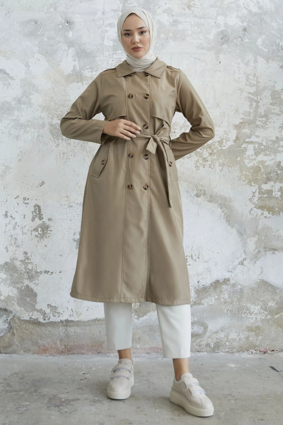 MDS Women Evelina Double Button Detail Trench Coat - Beige - Bristol