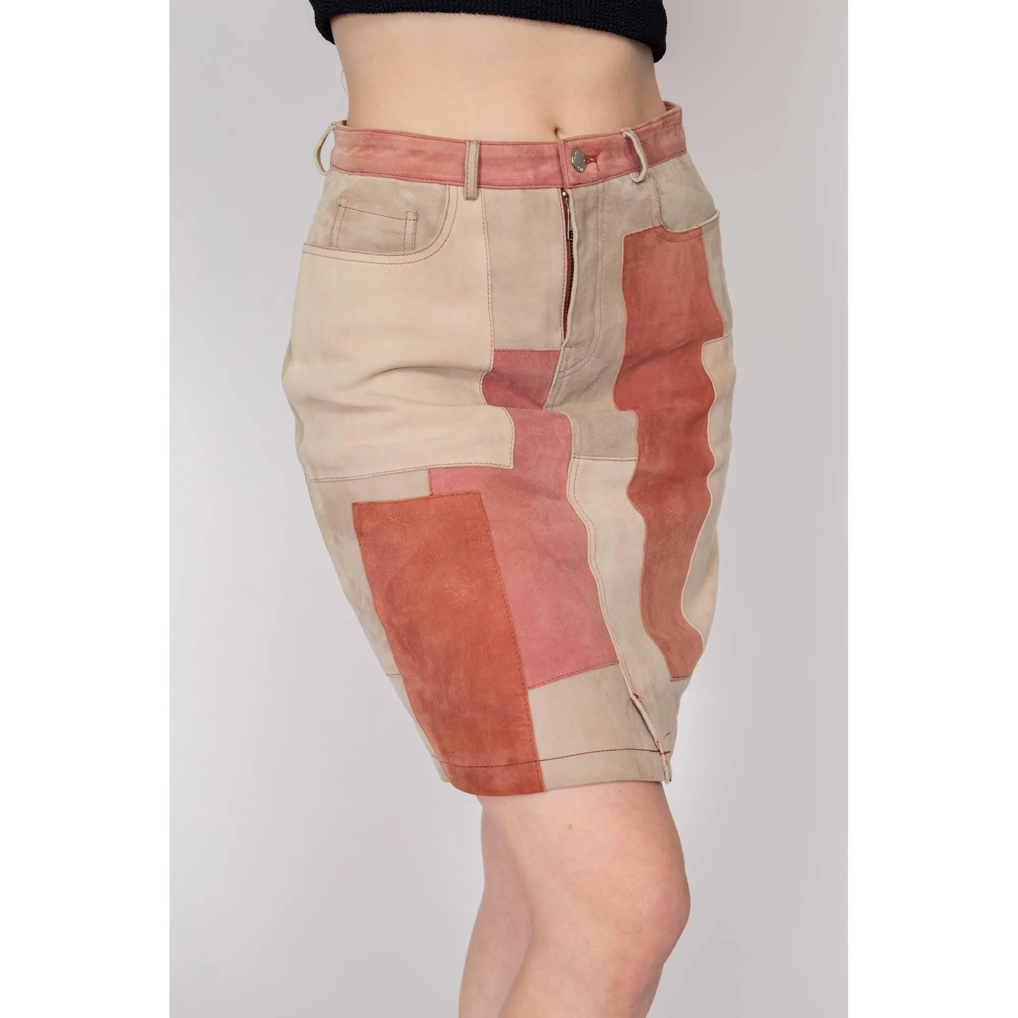 Medium Suede Patchwork Mini Skirt