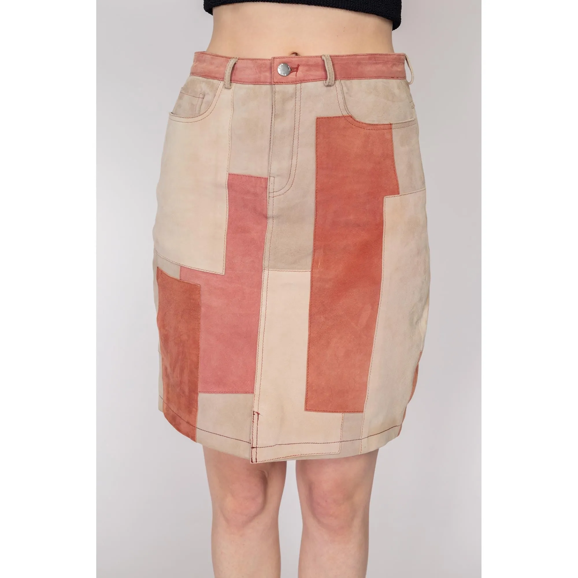 Medium Suede Patchwork Mini Skirt