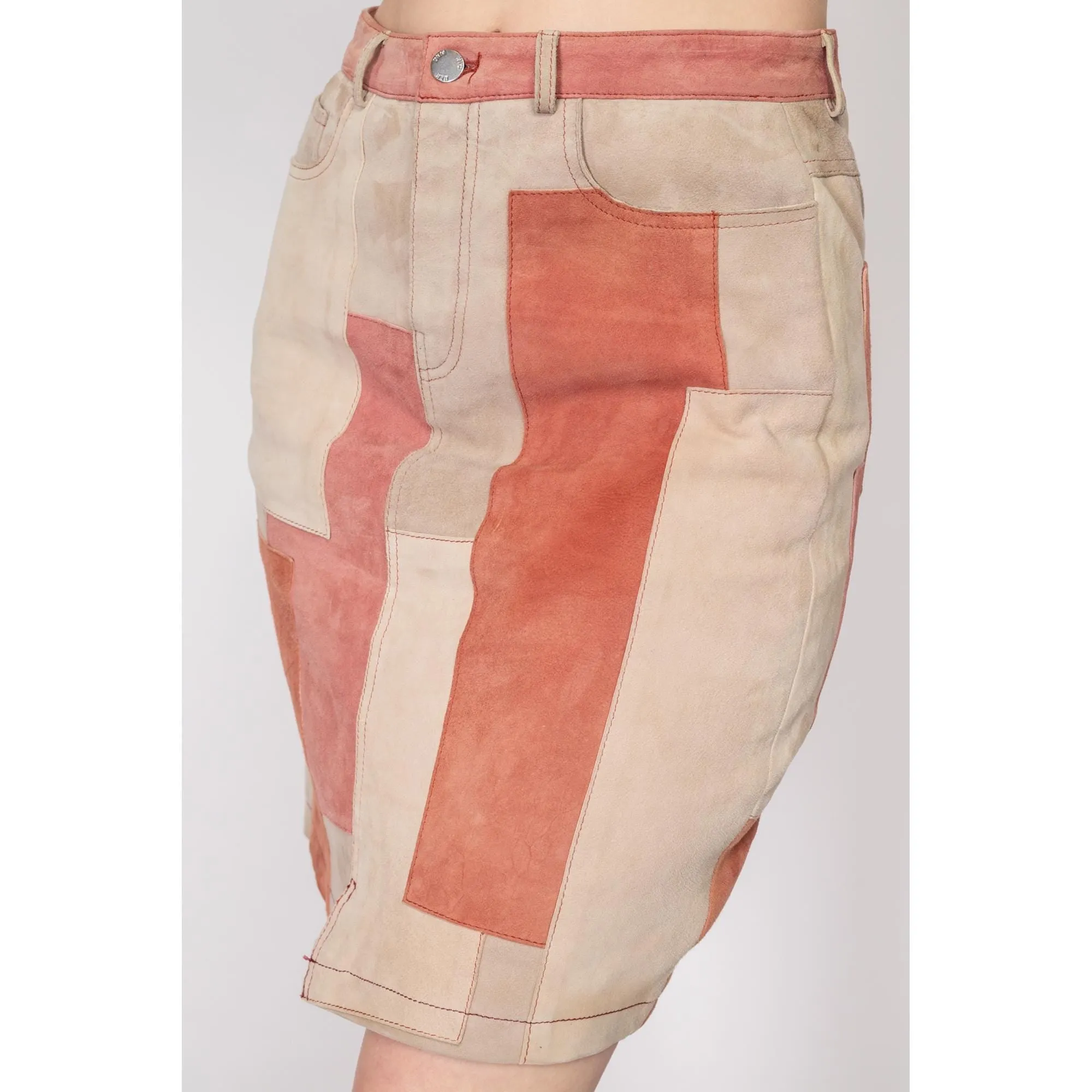 Medium Suede Patchwork Mini Skirt