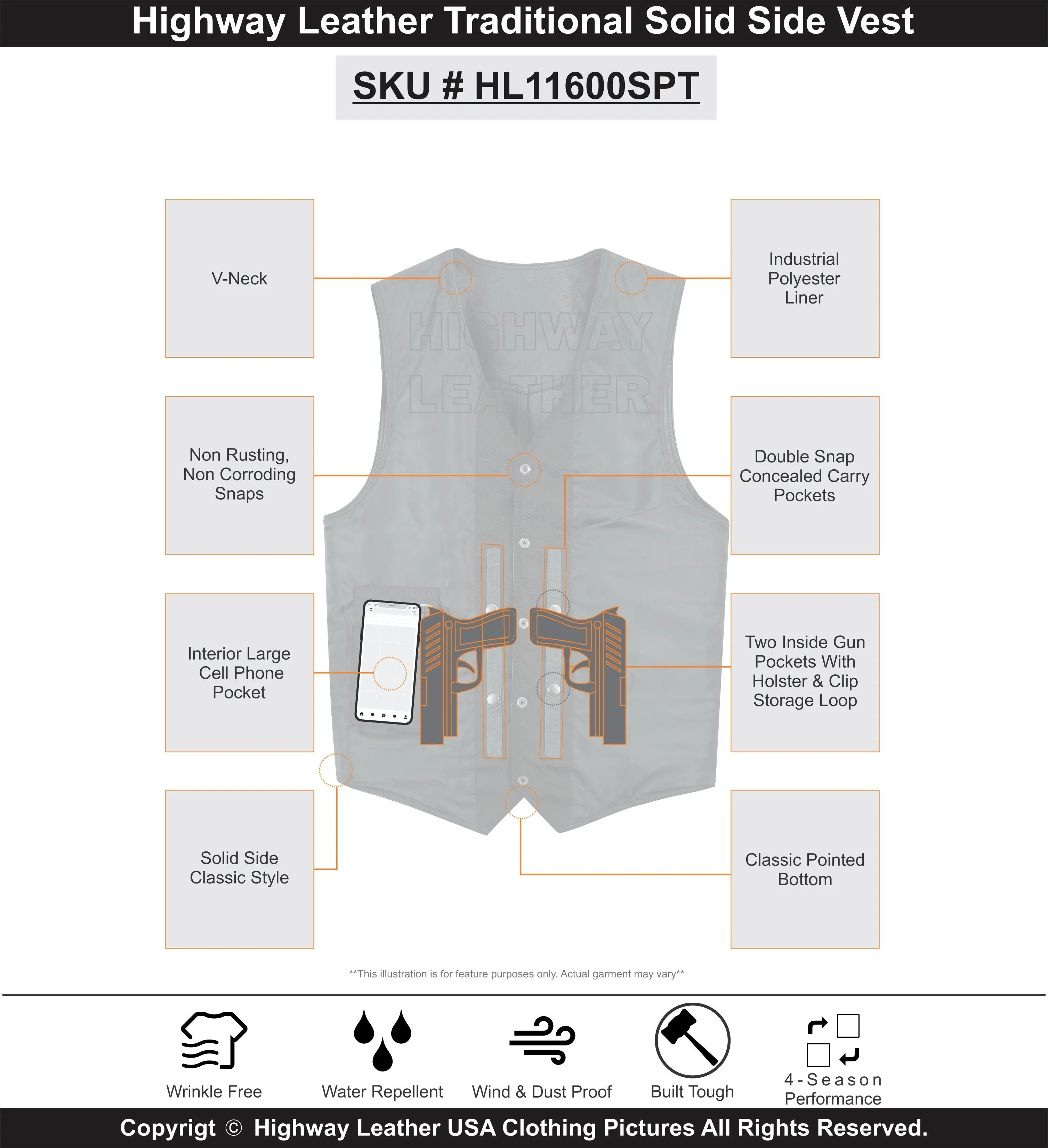 Men's Classic Snap Front with Ammo pockets Biker Leather Vest