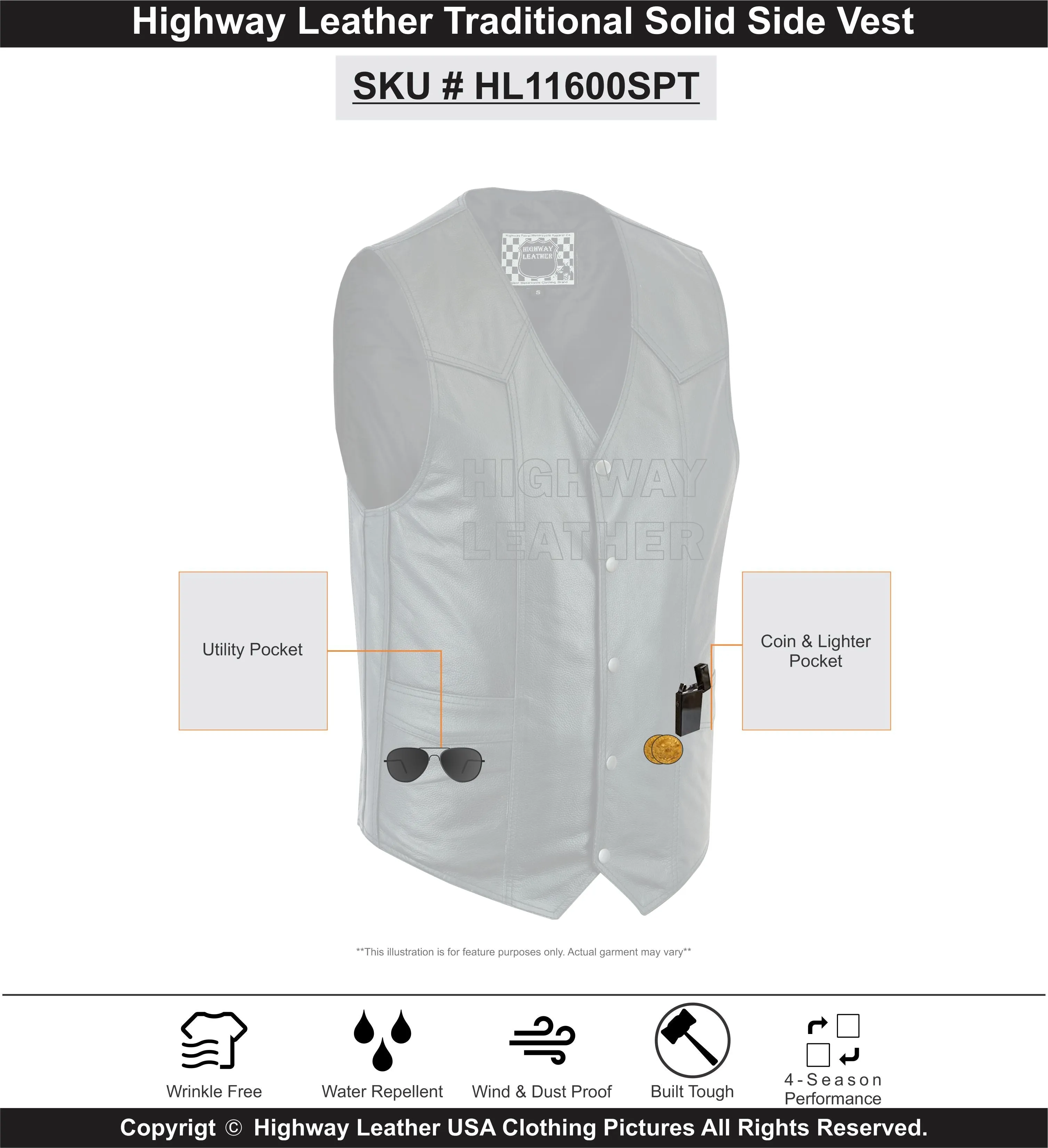 Men's Classic Snap Front with Ammo pockets Biker Leather Vest