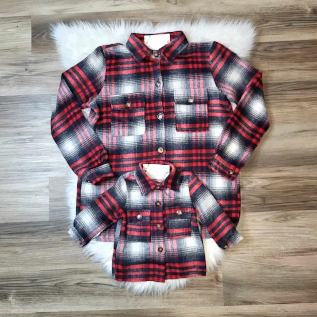 Mom & Me Red Plaid Shacket-Kids