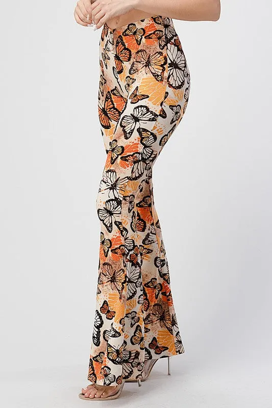 Monarch Butterfly Print Bell Bottom Leggings