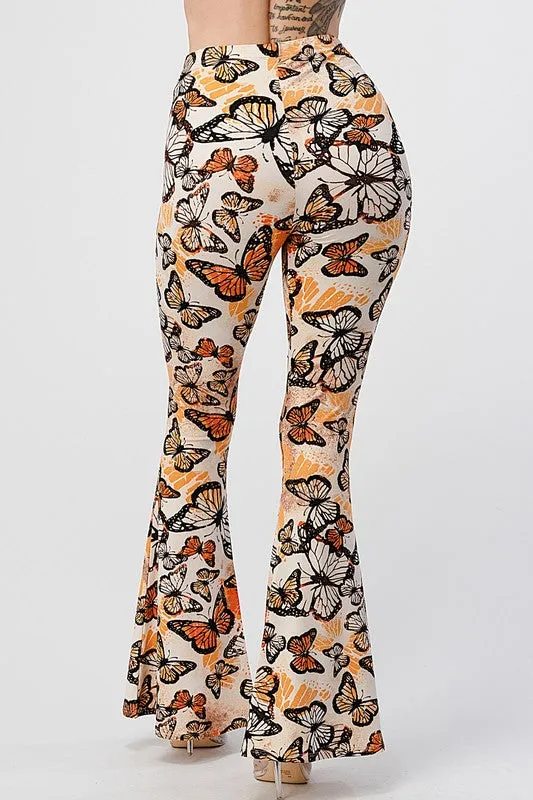 Monarch Butterfly Print Bell Bottom Leggings