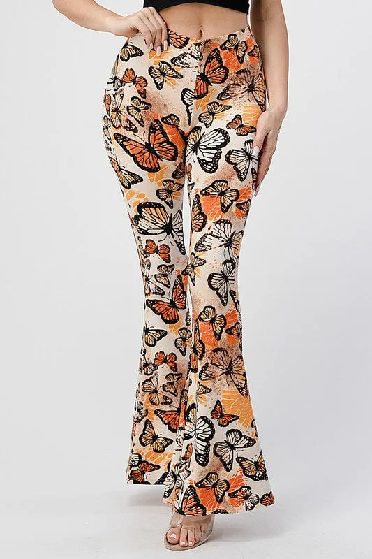 Monarch Butterfly Print Bell Bottom Leggings