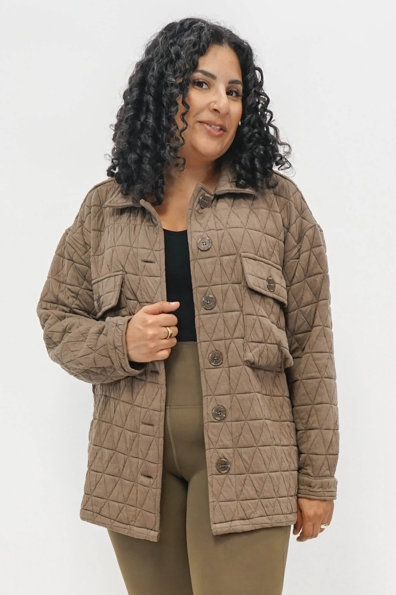 Quincey Quilted Shacket in Mocha