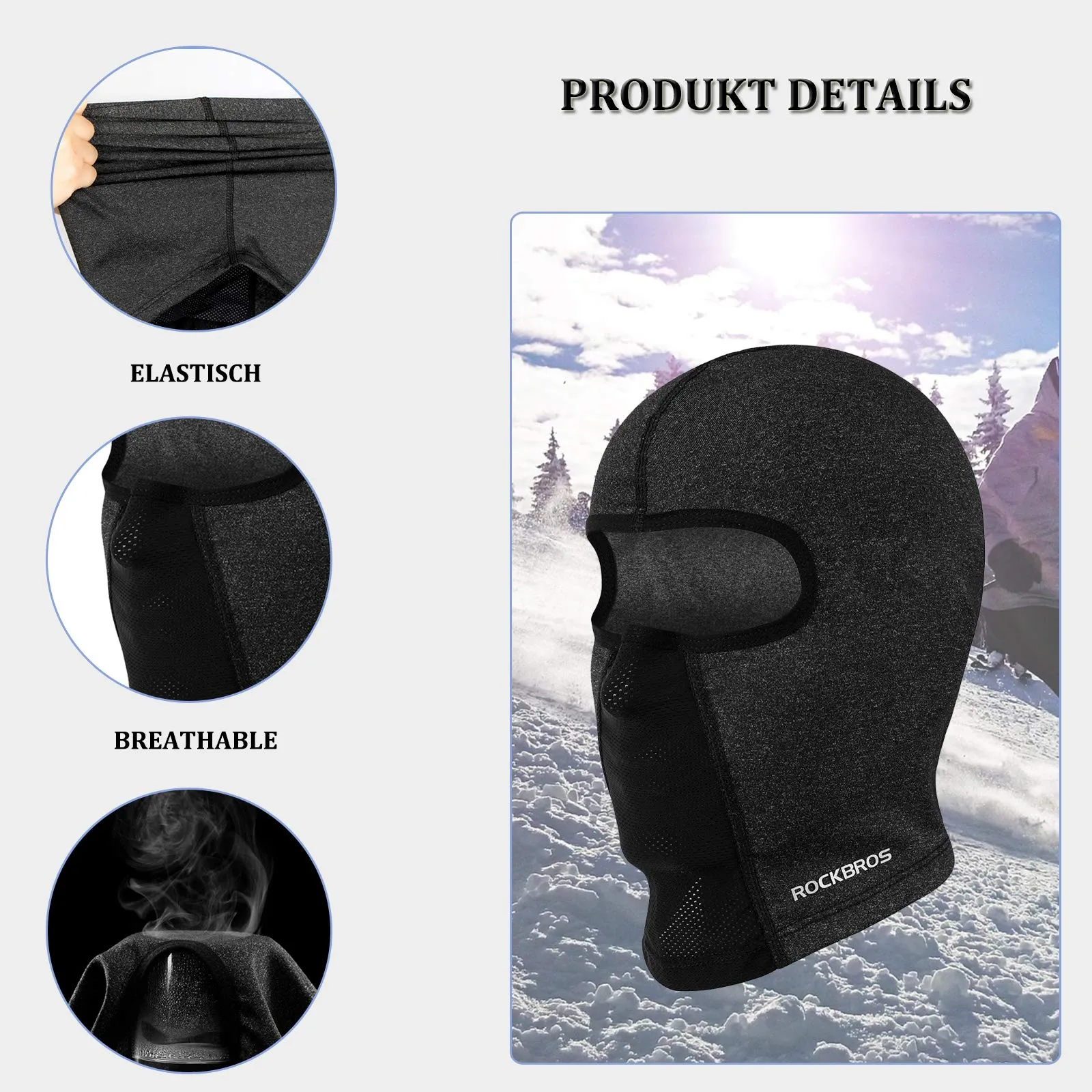 ROCKBROS Windproof Balaclava Winter Face Cover Thermal Fleece Neck Warmer