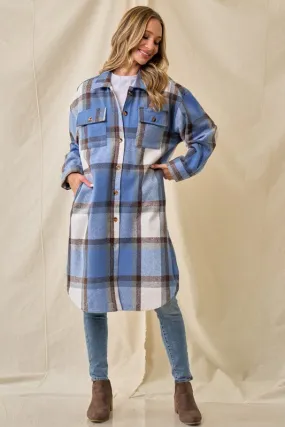 Rowan Brushed Flannel Long Shacket - blue