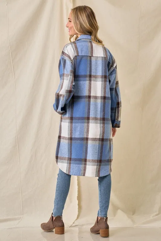 Rowan Brushed Flannel Long Shacket - blue