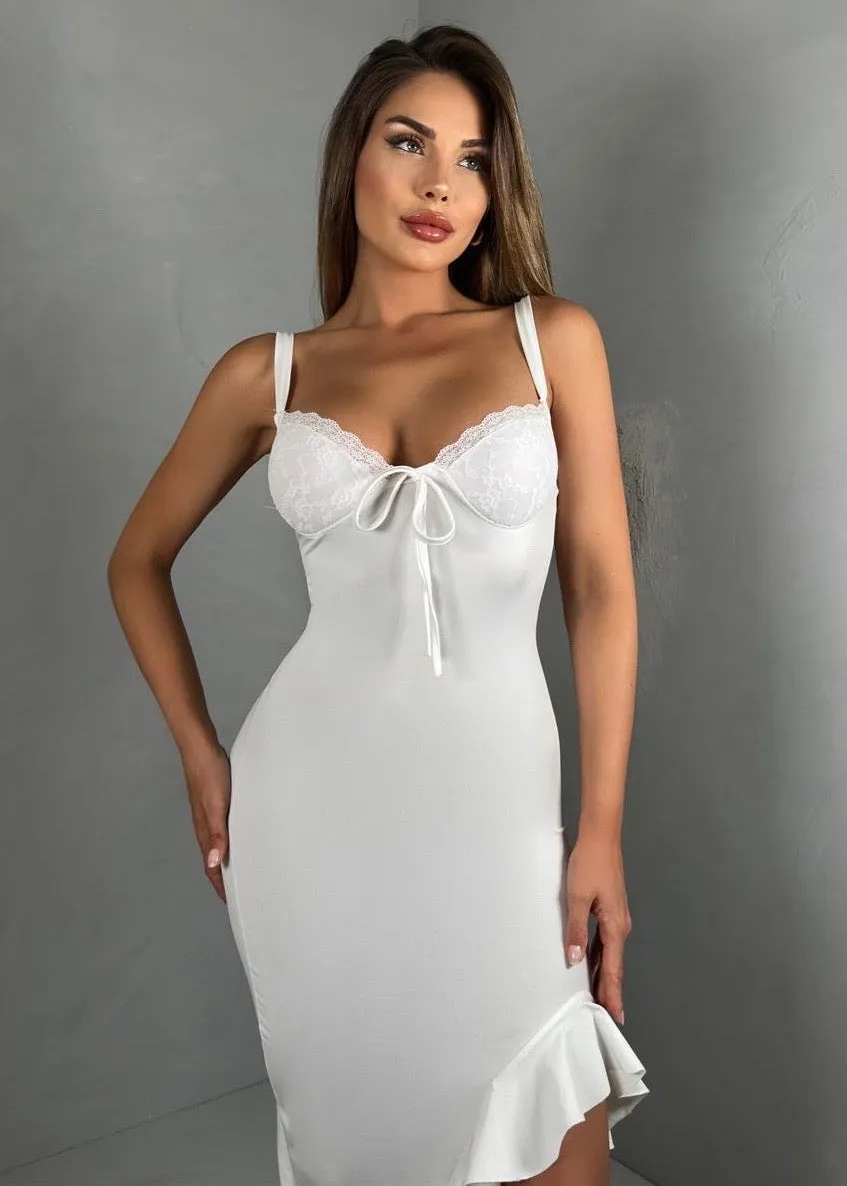 Ruffled Hem Tied Front Maxi Cami Dress