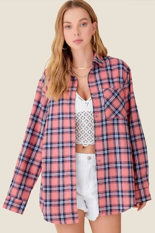 Slate Pink Plaid Shacket