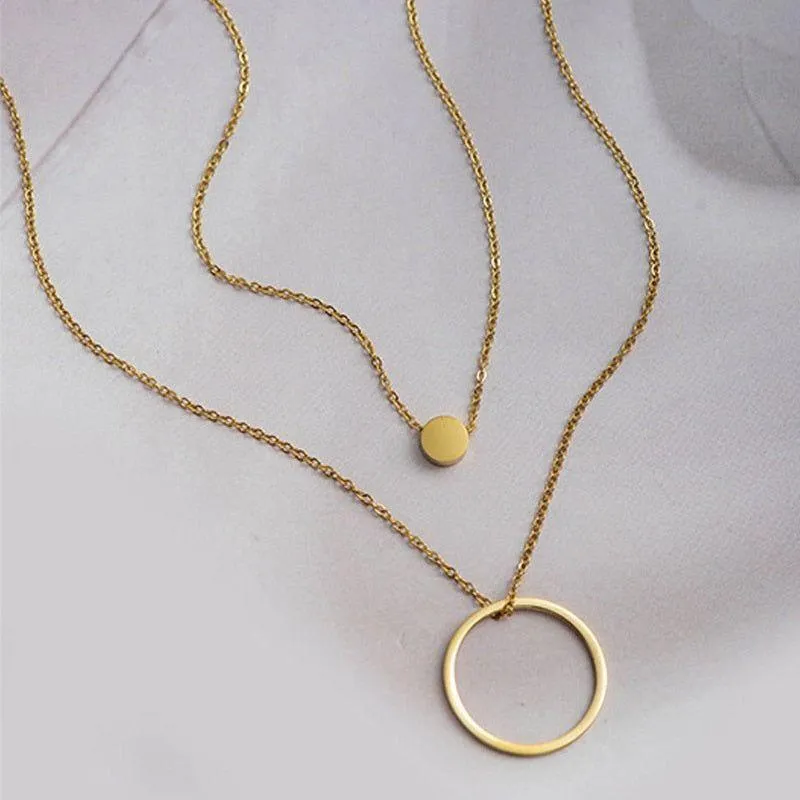Stainless Steel Multilayer Necklaces Charm Jewelry Double Rounds SS0357