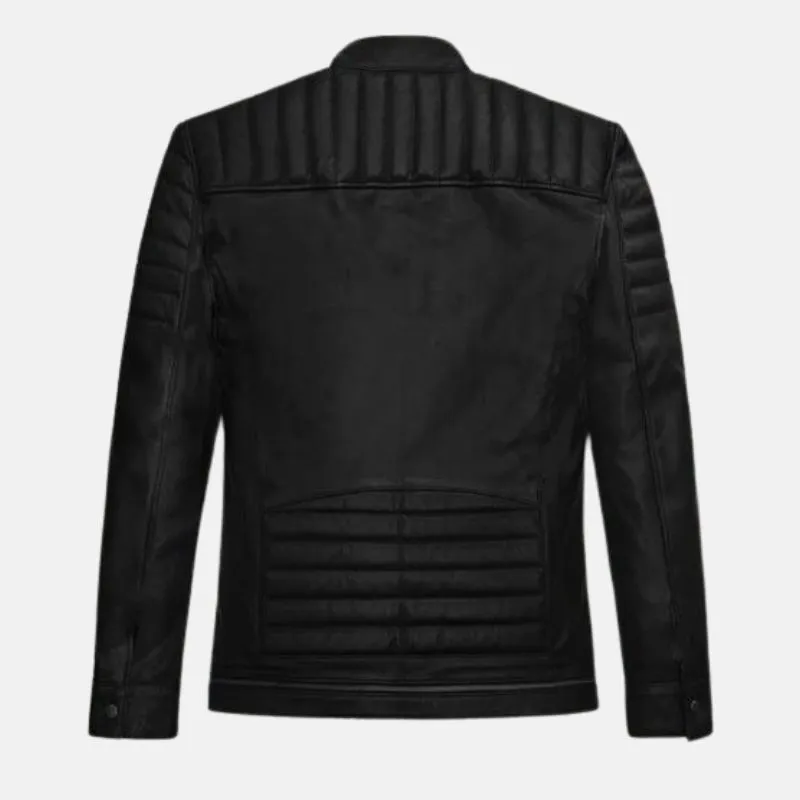 Tate Quilted Biker Black Leather Jacket For Men