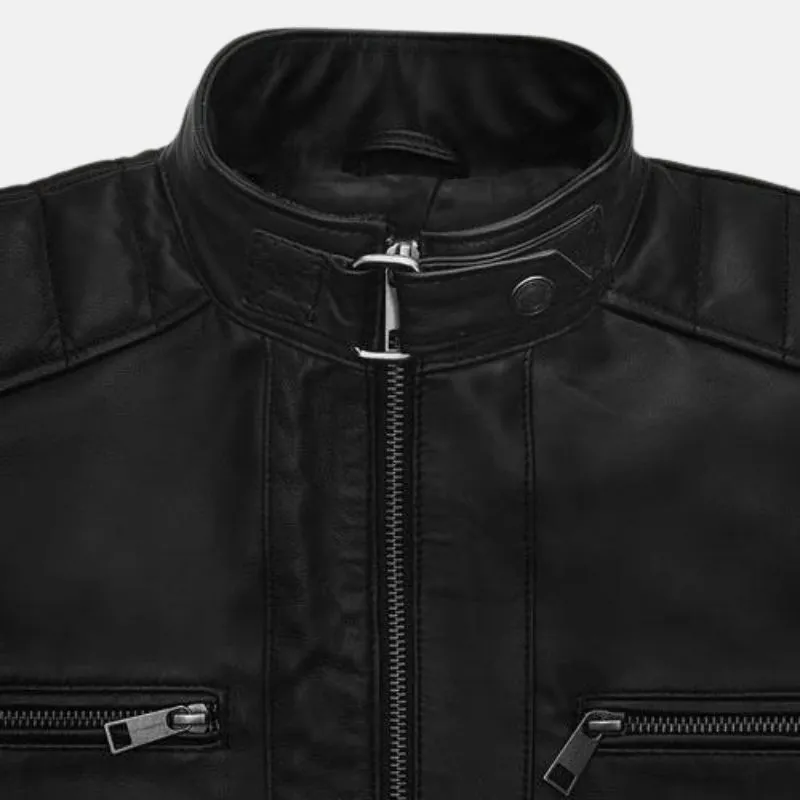 Tate Quilted Biker Black Leather Jacket For Men