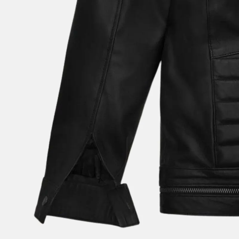 Tate Quilted Biker Black Leather Jacket For Men