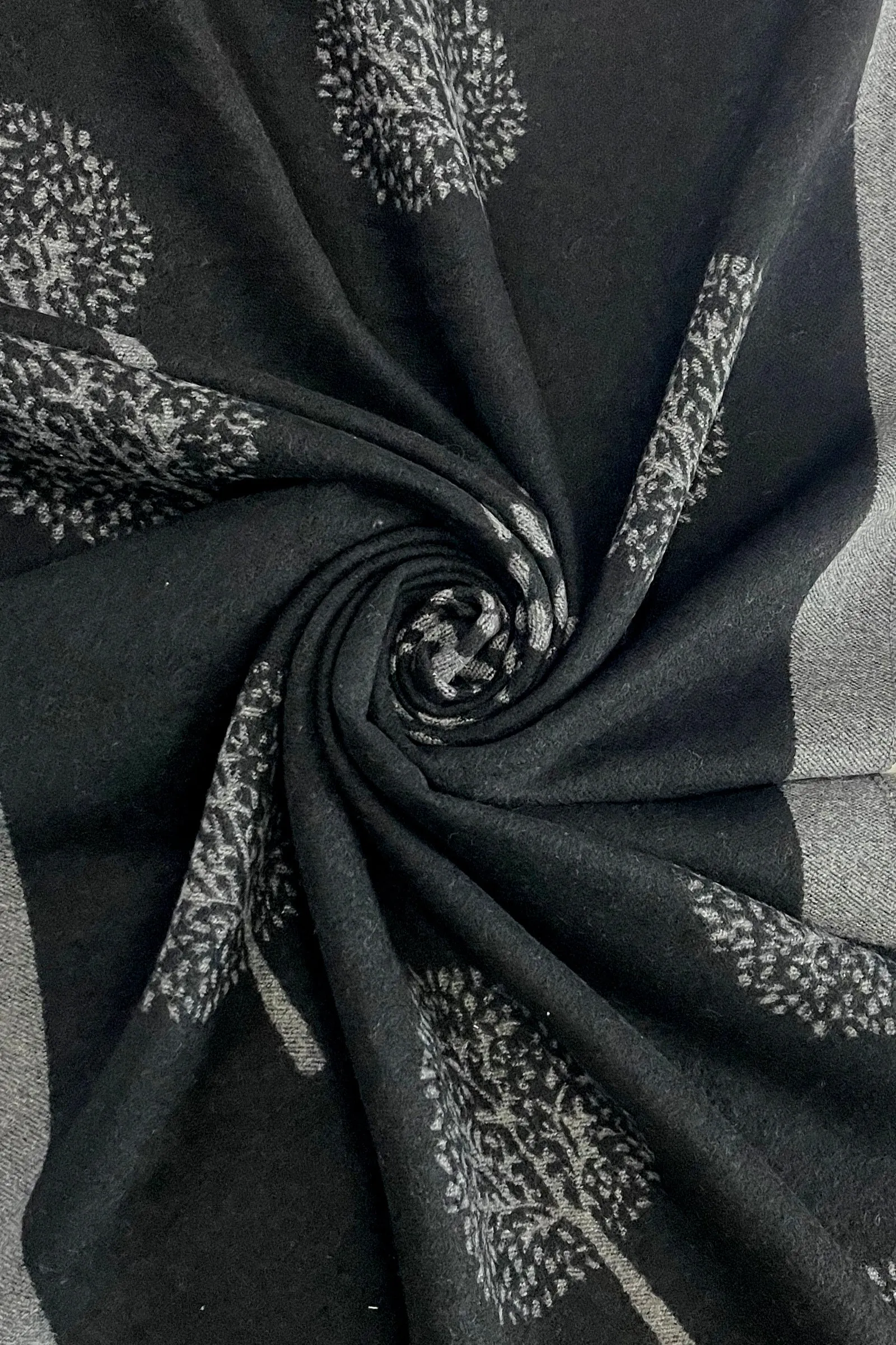 Tree Print Reversible Tassel Scarf