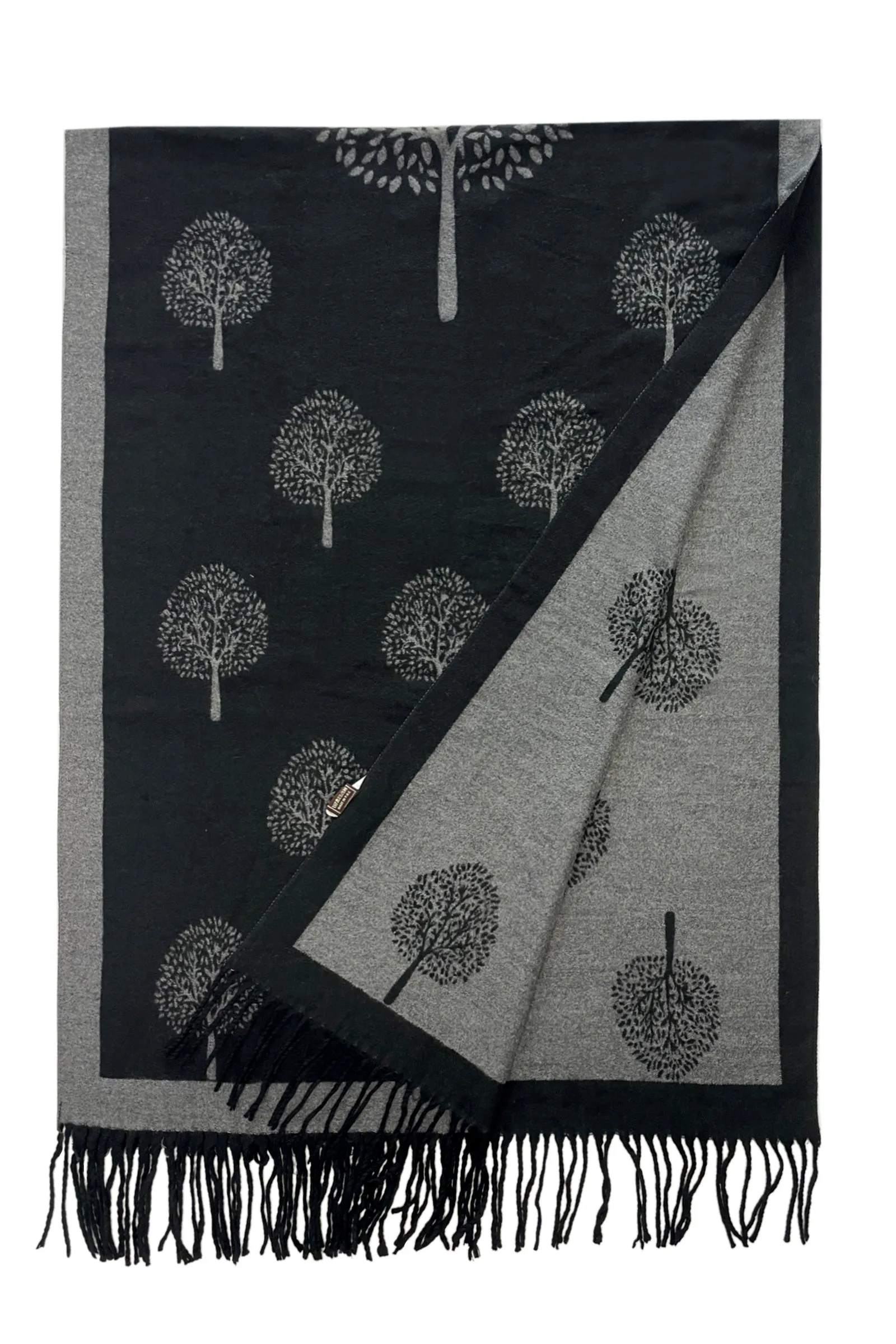 Tree Print Reversible Tassel Scarf