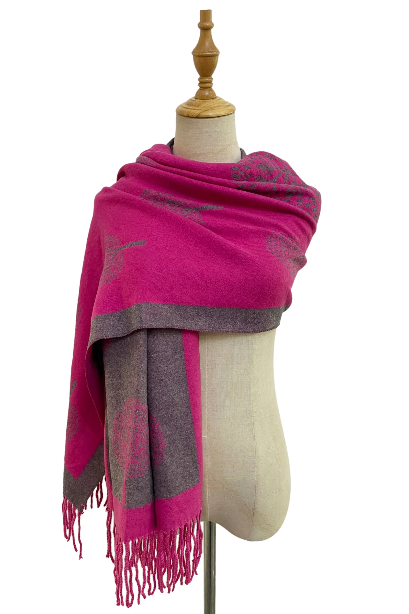 Tree Print Reversible Tassel Scarf