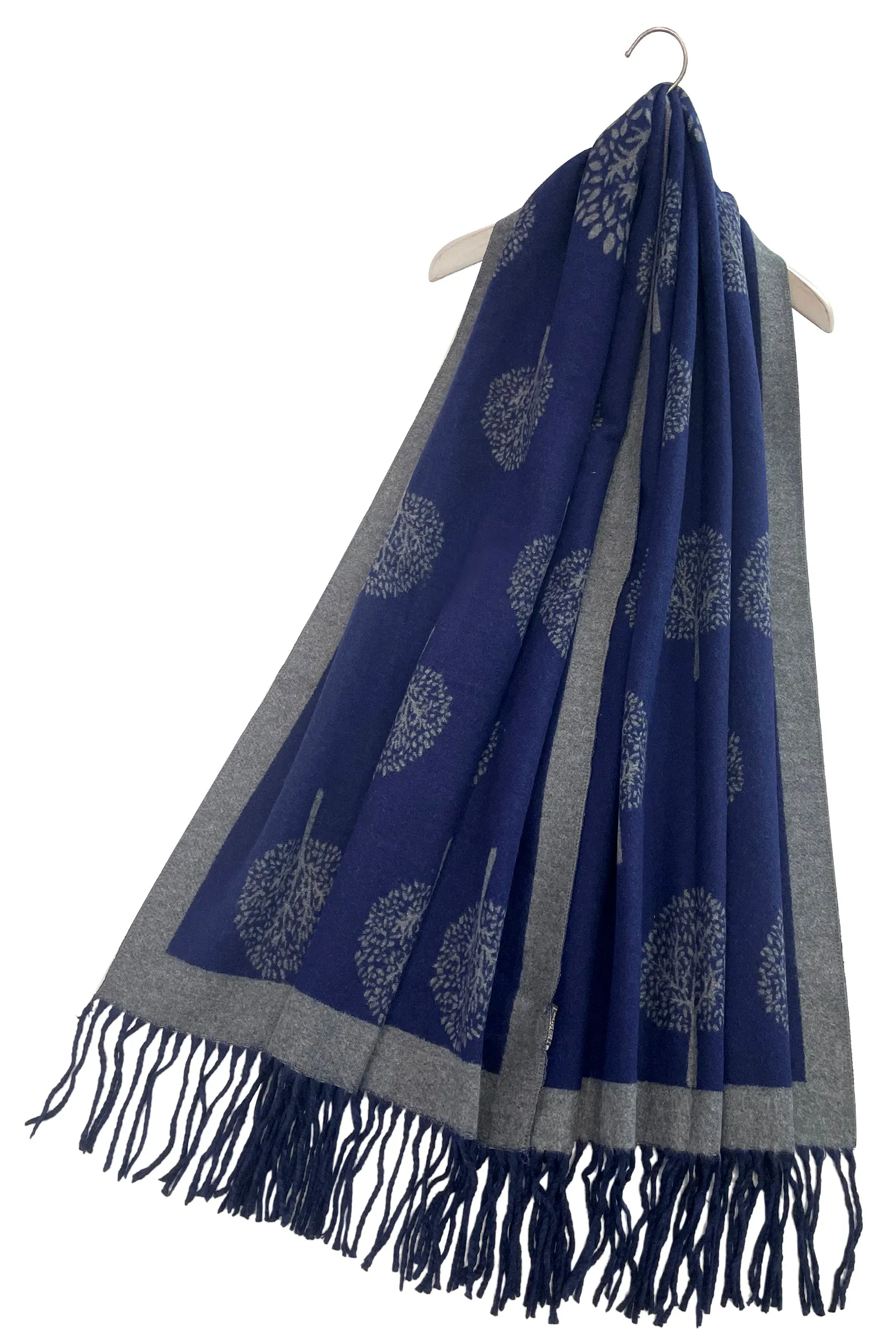 Tree Print Reversible Tassel Scarf