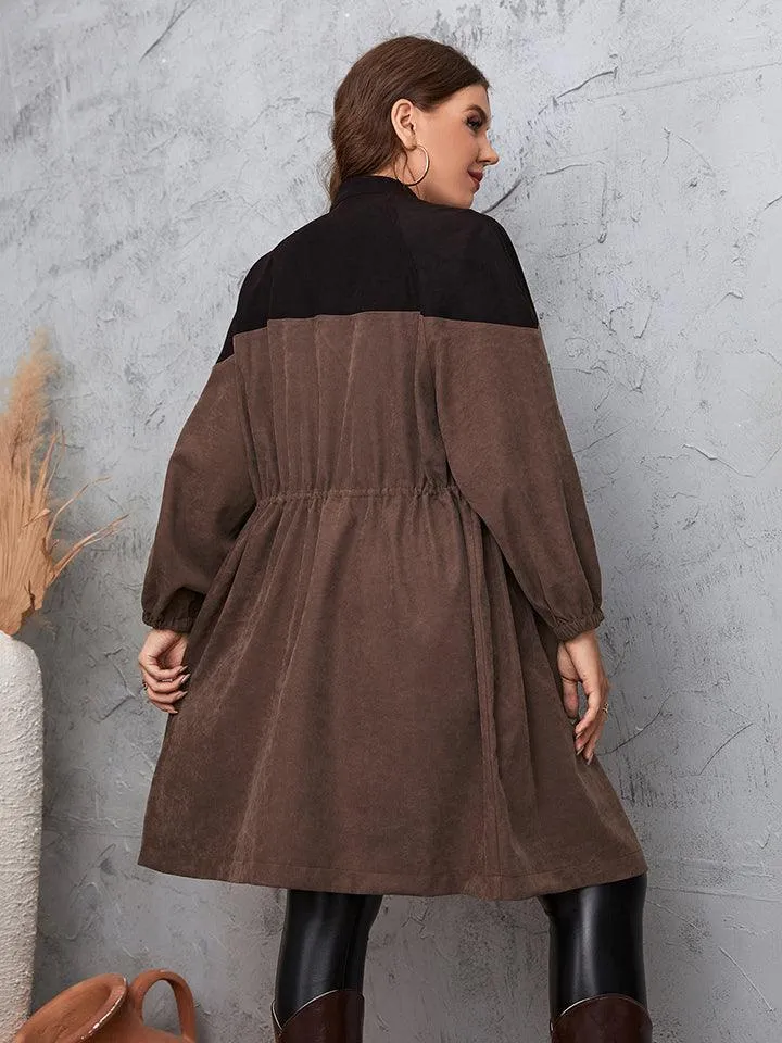 Two-Tone Dropped Shoulder Plus Size Women's Trench Coat