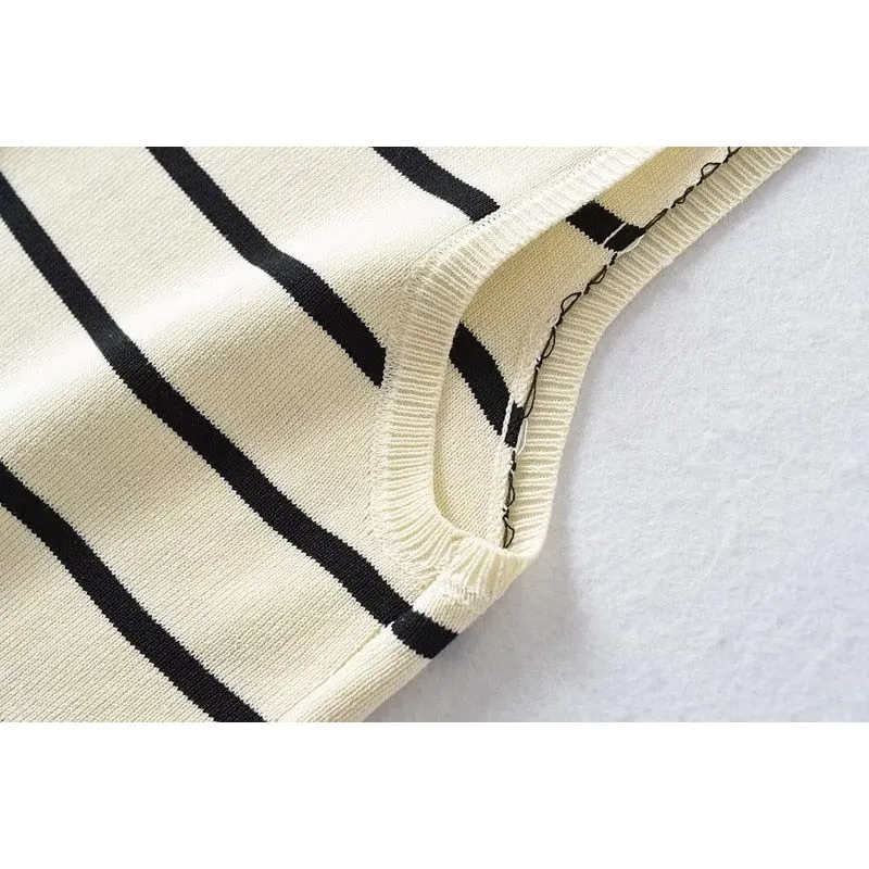 Women Striped Knitted Vest Waistcoat